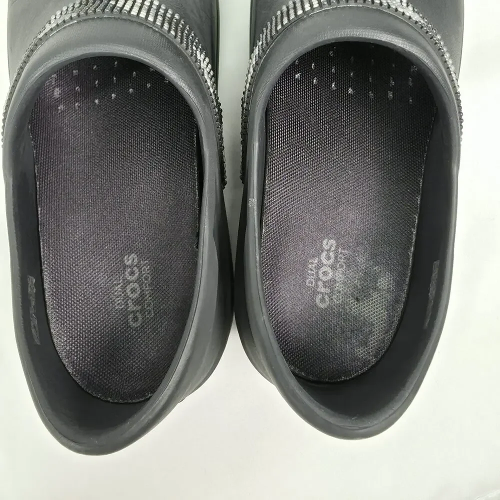 Crocs Neria Pro II Womens 8 Black Rhinestone Slip Resistant Work Clogs Nurse